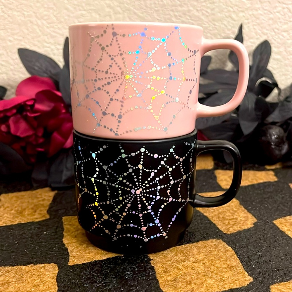 🕸️Cobwebs & Cauldrons Iridescent Spiderweb Stackable Mugs.